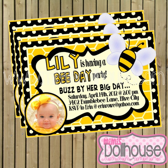 Bumblebee Invitation- Bee Invitation- Birthday or Baby Shower PDF/JPEG Il_570xn