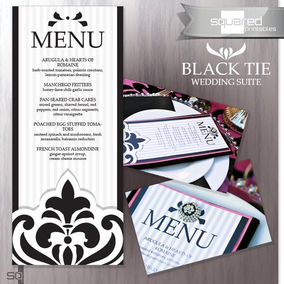 Modern Black Tie Reception Dinner Menu - Wedding or Shower Brunch Menu - Champagne Brunch - Printed Menus Il_570xn