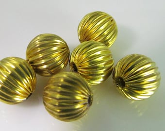 16 Vintage 8mm Round Corrugated Brass Melon Beads Bd1009
