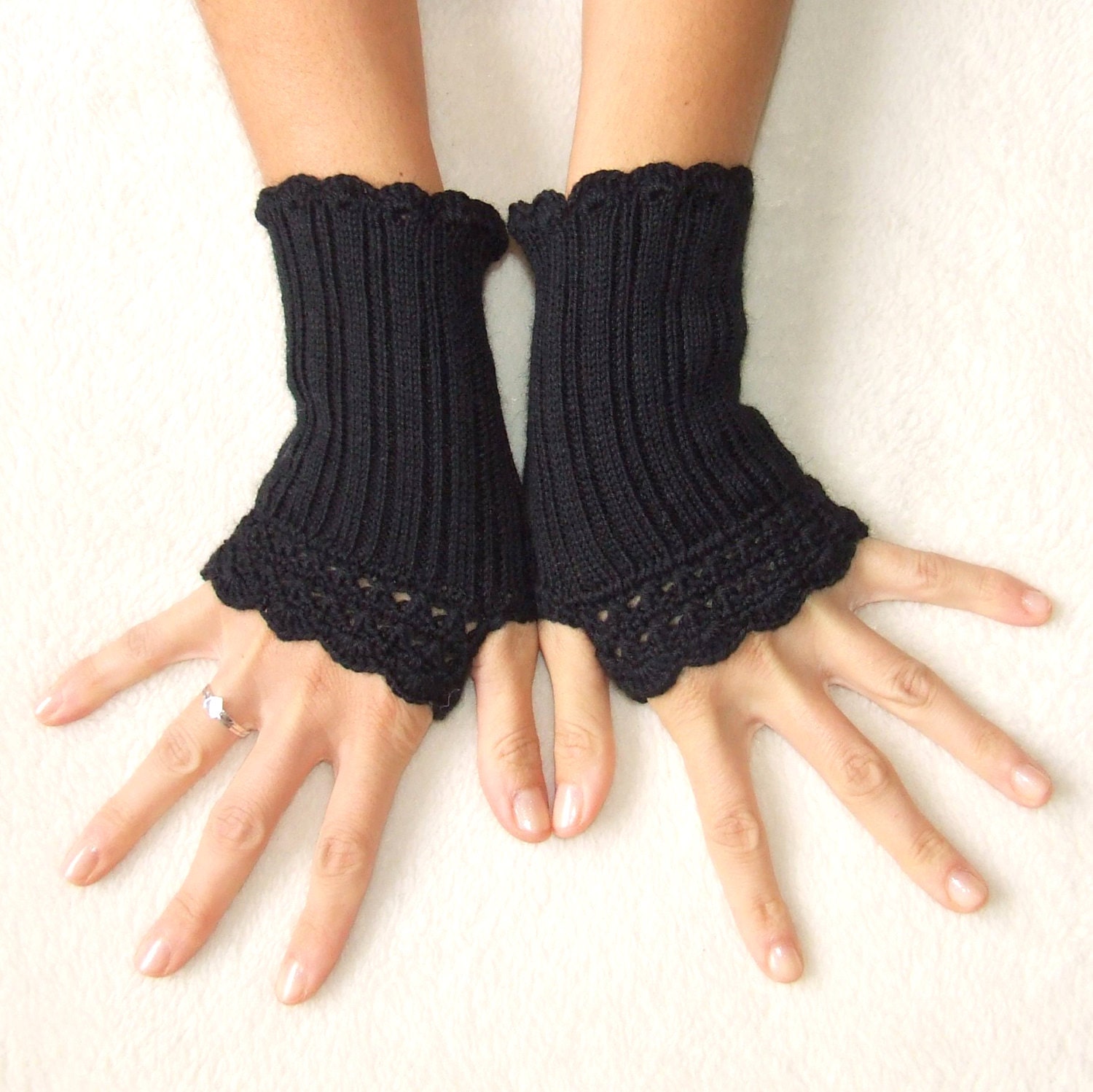 Black lace fingerless gloves victorian style by TheWoolCottage