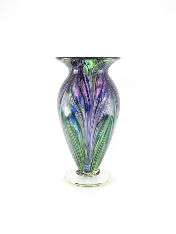 Hand Blown Art Glass Vase Hyacinth Purple Turquoise And