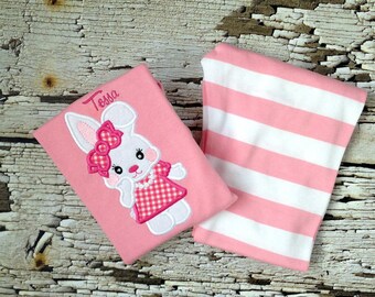 Easter Pajamas - Bunny Pjs - Pink/White Striped Pajamas - Rabbit Outfit - Girl PJs