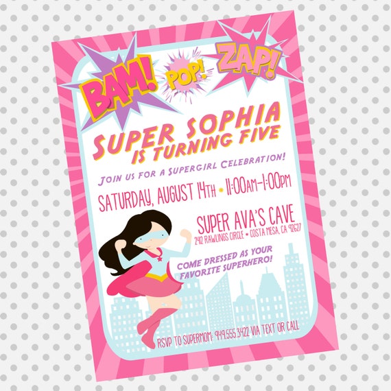 Custom Supergirl Birthday Invite - Superhero Invitation - super hero for girls - Party Supplies Il_570xn