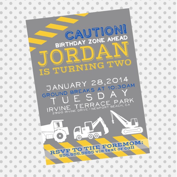 Construction Party Invitation - Truck party Invitation- Digger Birthday - party supplies Il_570xn