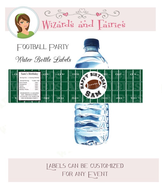 Football Party...Printable Water Bottle by DDbyLoredana on Etsy