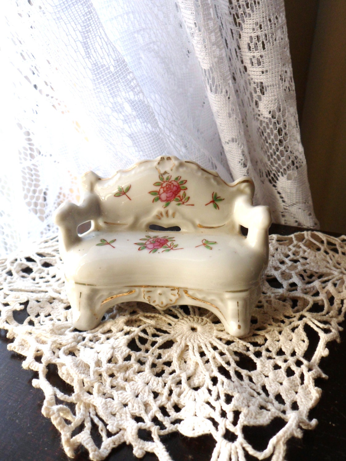 Miniature Settee, Victorian Dollhouse Furniture, Miniature Sofa with