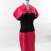 CLEARANCE//1980s Vintage Hot Pink and Black Professional button up mid length Dress