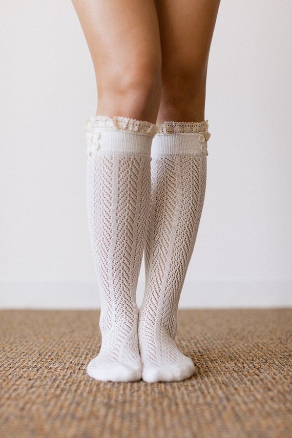 Lace Boot Socks Ivory Lacey Trim Ruffle Socks by ThreeBirdNest