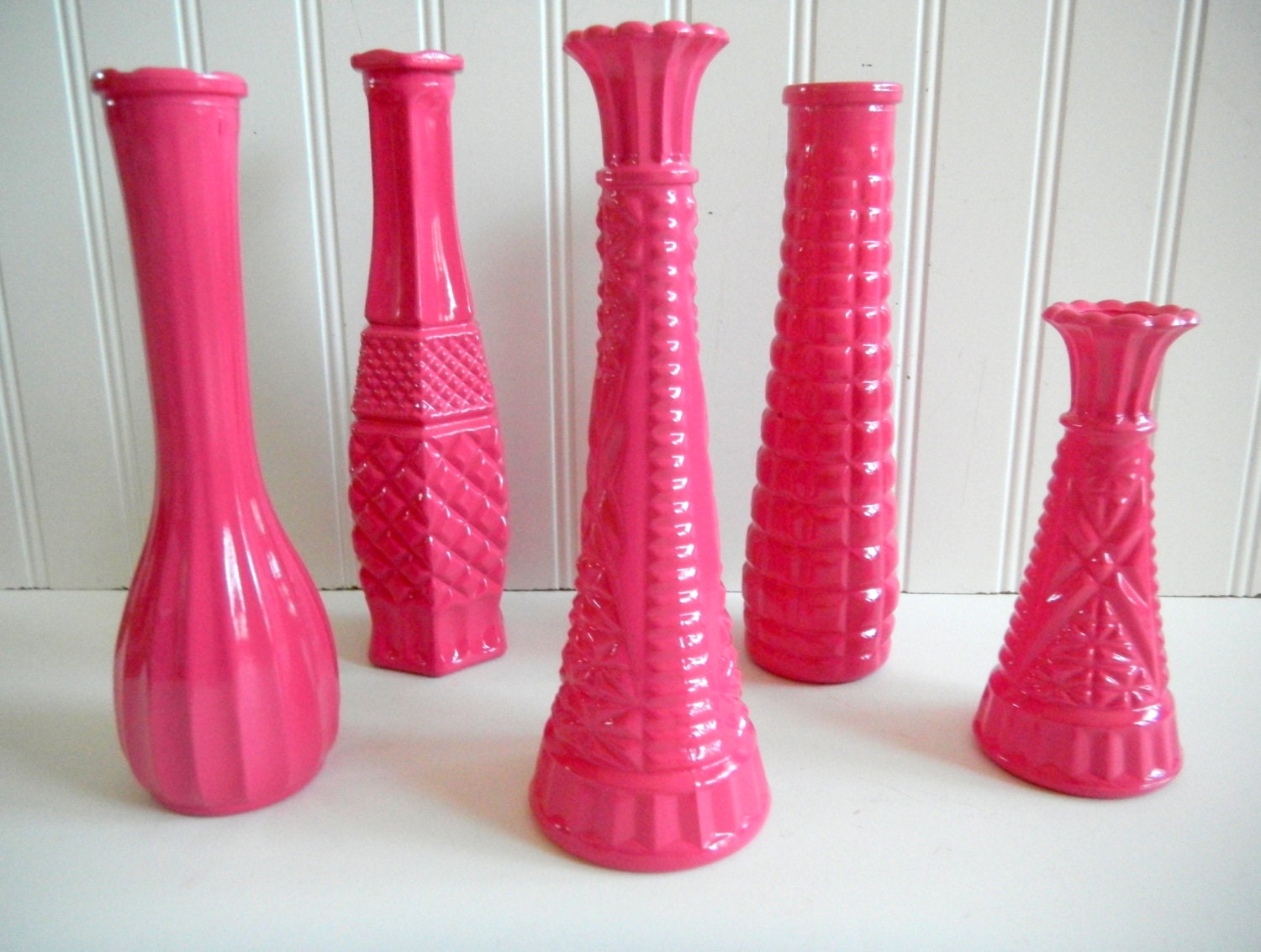 Milk Glass Vases /Hot Pink / Painted Vases/ Up Cycled Painted