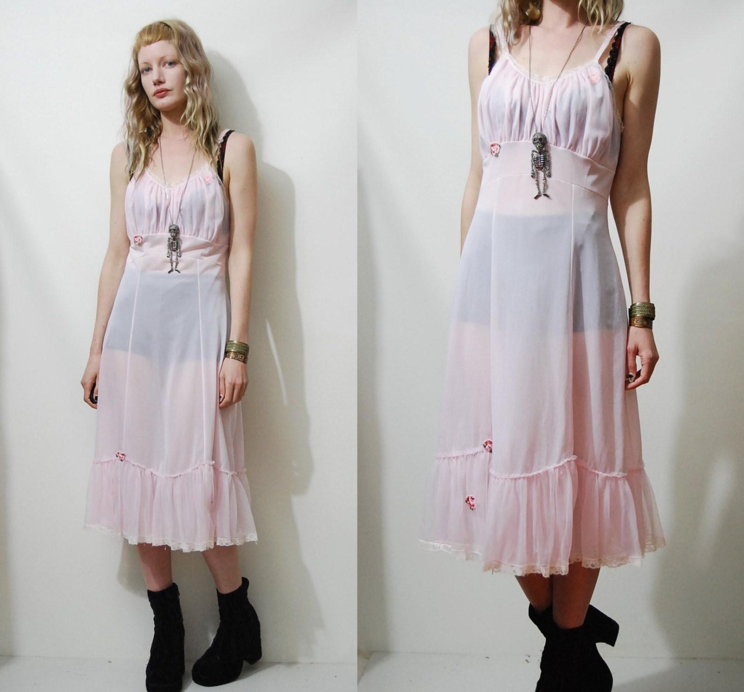 60s Vintage SHEER Pastel LINGERIE Slip Dress Nightie Lingerie