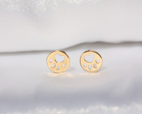 Tiny dog paw print earring studs gold stud earrings