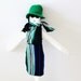 Handmade fabric doll Fulana wool felt black hair green blue black white striped doll la dolce vita ooak girl art doll soft sculpture decor