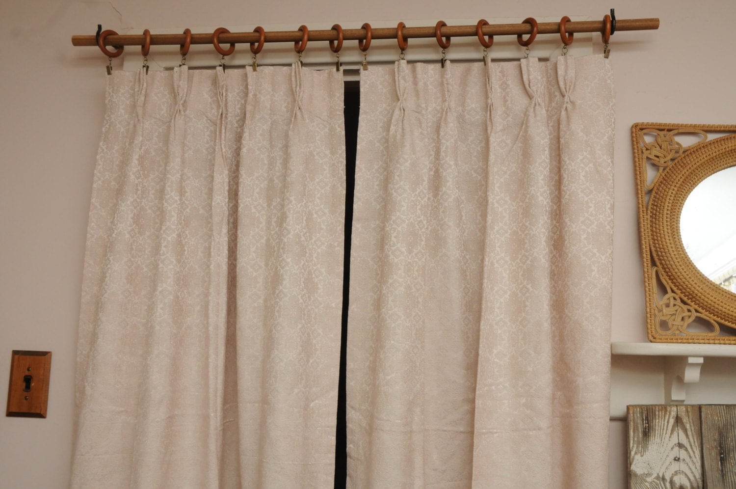 Vintage Pale Pink Damask Curtain Panels PAIR by whitepicket