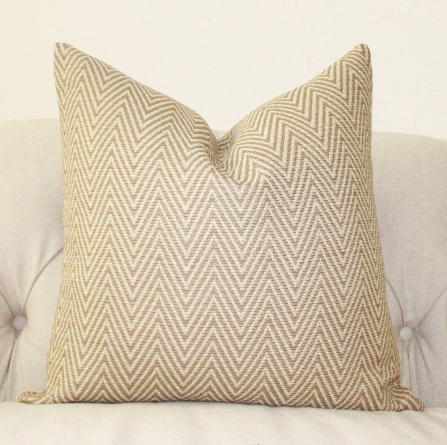Neutral Pillow Beige Harvest Gold Zig Zag by MotifPillows