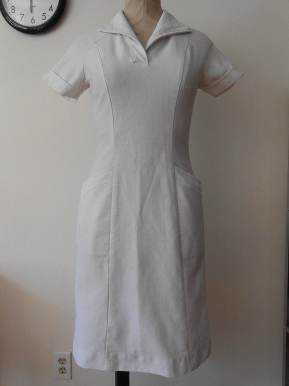 1960s white nurse uniform dress wiggle fit