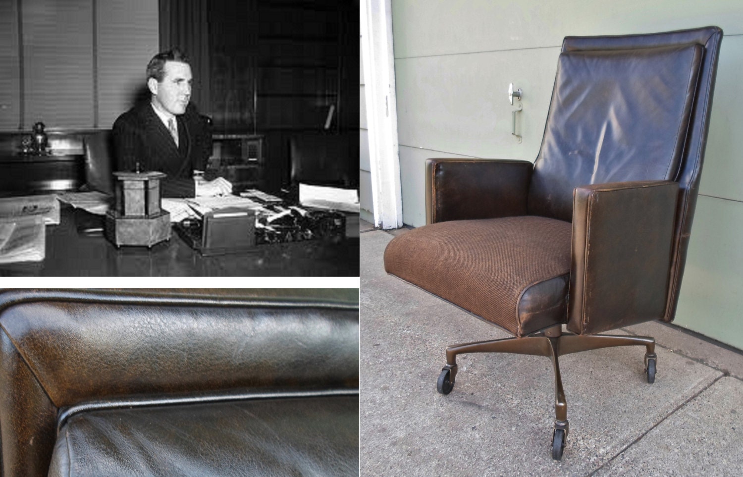 Industrial Leather Office Desk Chair Vintage Mad Men