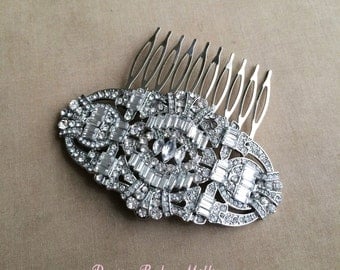 Art Deco Comb, Great Gatsby headpiece, LARGE, Art Deco bridal headpiece,Bridal wedding hair comb hair accessories Downton Abbey silver