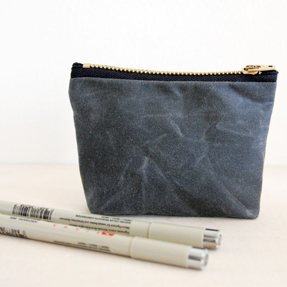 Charcoal Gray Waxed Canvas Zip Pouch by jennengStudio on Etsy
