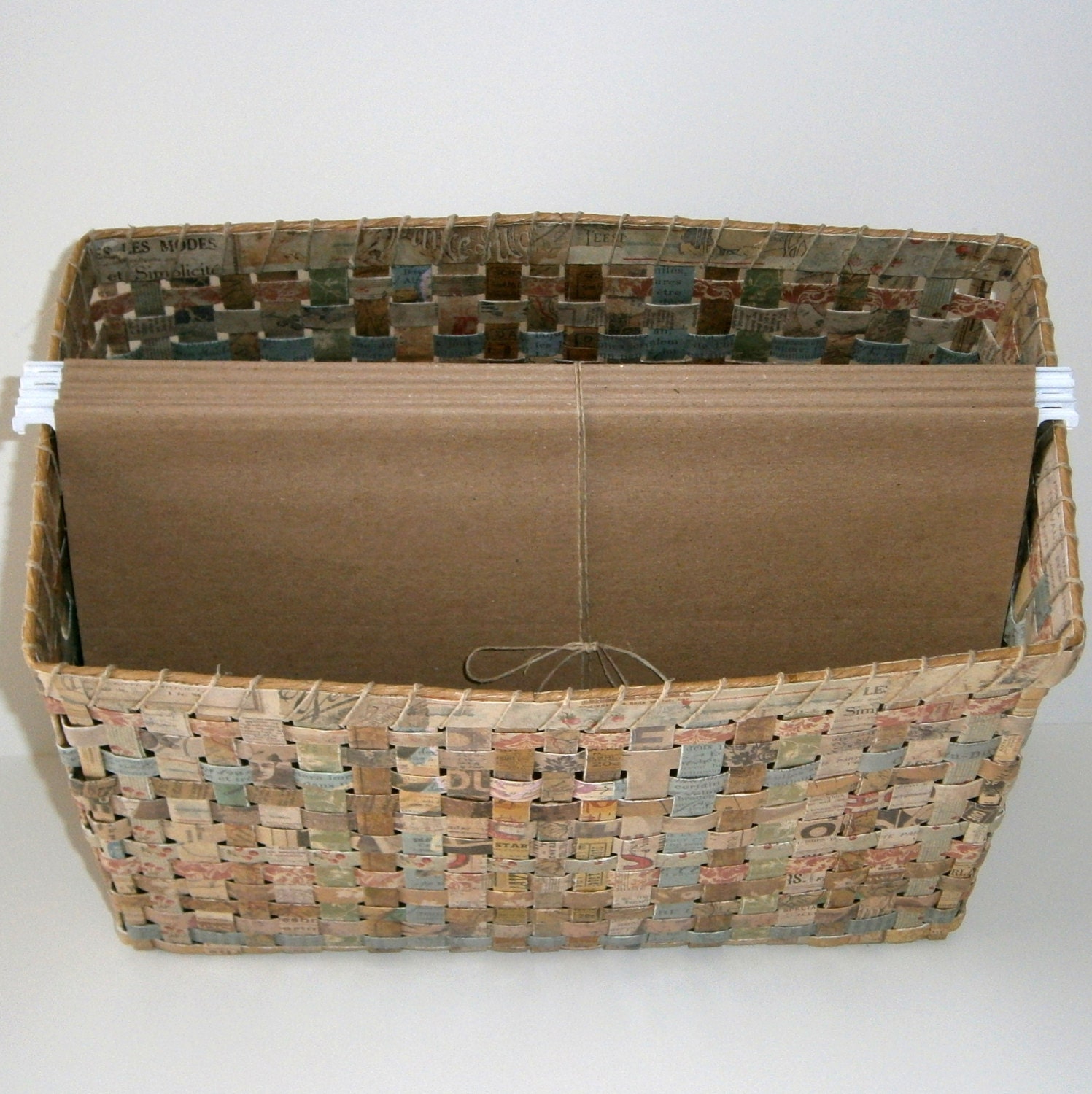 Upcycled Woven Filing Basket Natural Neutral Hues Holds