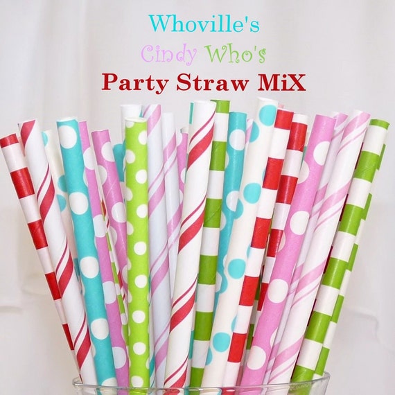 Grinch WHOville Christmas- 75 Paper Straws a Kitish Mix of Circles/ Stripes / Dots / also used as Cake Pop Sticks and HomemadePixie Candy Il_570xn