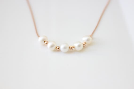 Items Similar To Rose Gold Necklace With Freshwater Pearls • Pearl