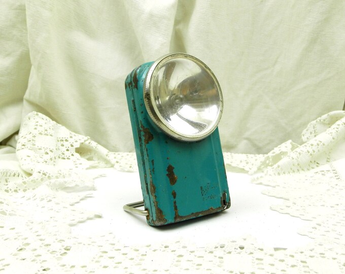Vintage French Teal Blue Flashlight made by Wonder / French Decor Upcycled Decor / Mid Century / Retro Vintage Home Interior / Home Decor