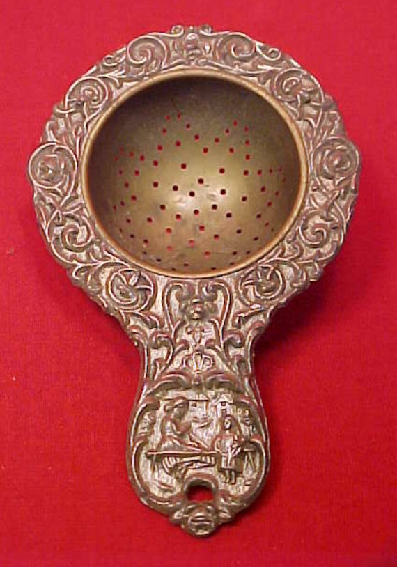 RESERVED FOR SUE Tea Strainer Antique German Silver & Brass
