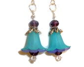 Blue & Purple Lucite Flower Earrings with Purple Glass Beads Blue & Purple Lucite Flower Earrings with Purple Glass Beads