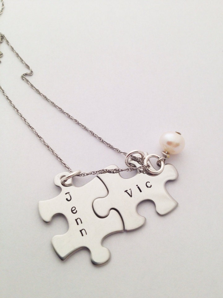 Personalized Puzzle Pieces Necklace With Names by StampedWithHope
