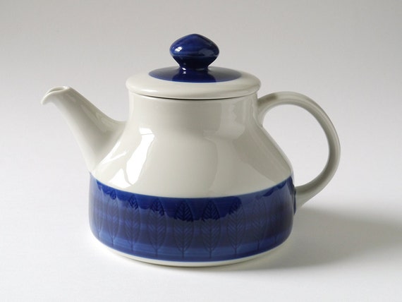 Mid Century Swedish Pottery Teapot RORSTRAND KOKA BLUE