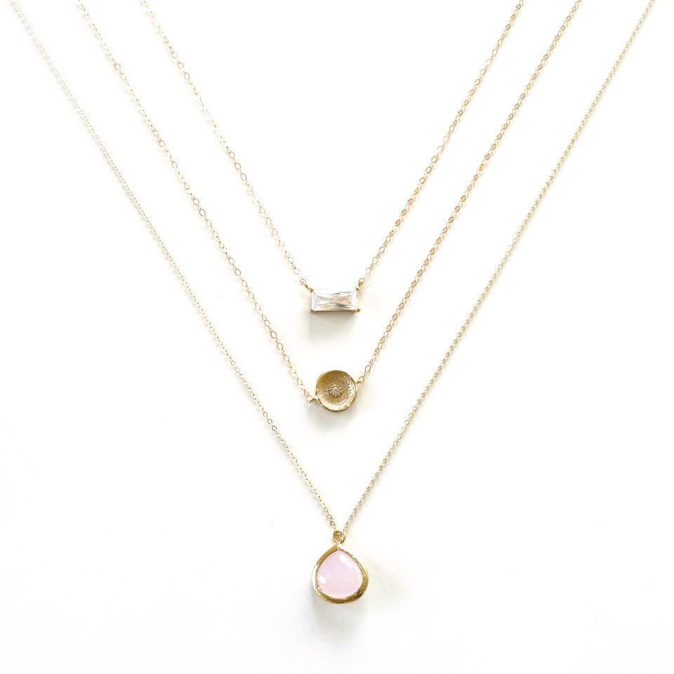 pink pendant gold coin layer necklace pink pendant gold coin layer necklace