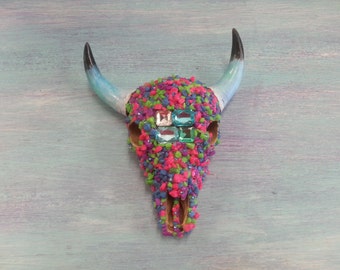 Bottom of the Sea Decorated Cow Skull Embellished with Stones, Crystals, & Gems