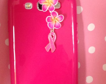 Breast Cancer Cell phone charm, dust plug charm, iPhone charm, headphone jack charm, ear plug charm, ipad plug, galaxy note pad plug.