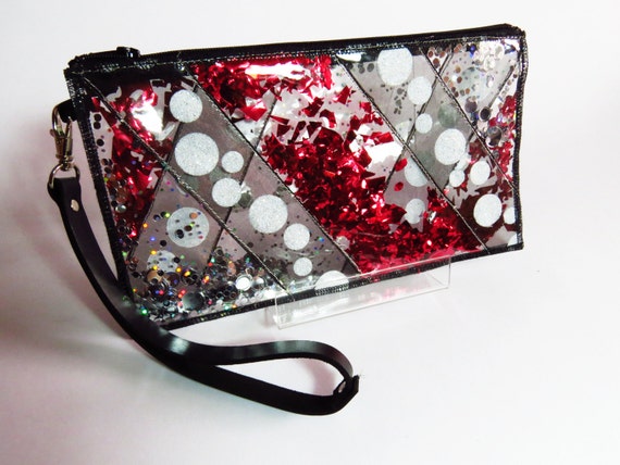 black red clutch bag