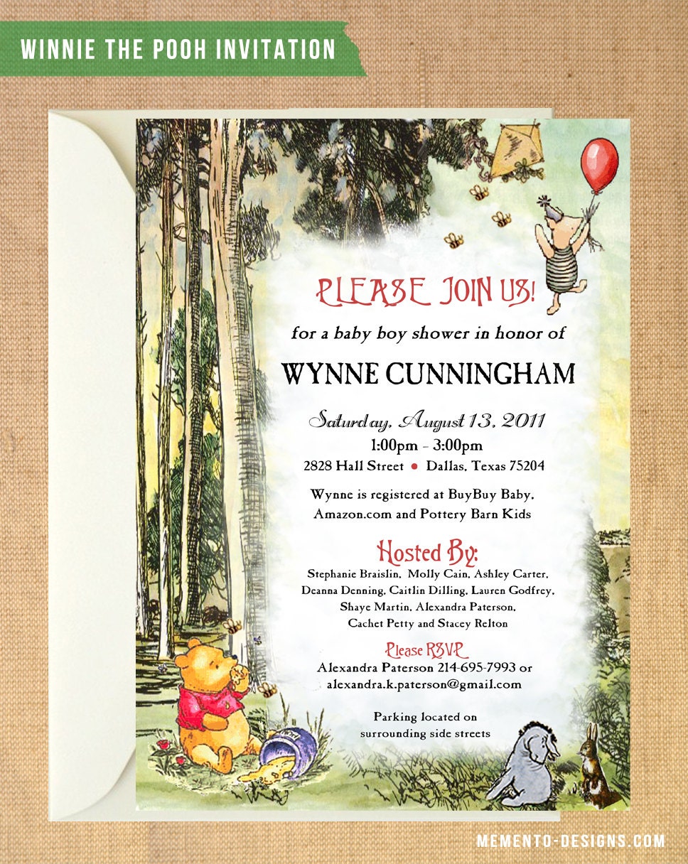 Vintage Winnie the Pooh Baby Shower Invitation DIY PRINTABLE