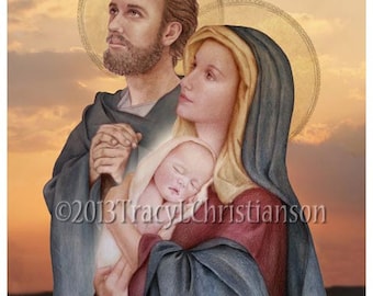 The Holy Family, St. Joseph, Virgin Mary and Infant Jesus Catholic Print (C) #4018