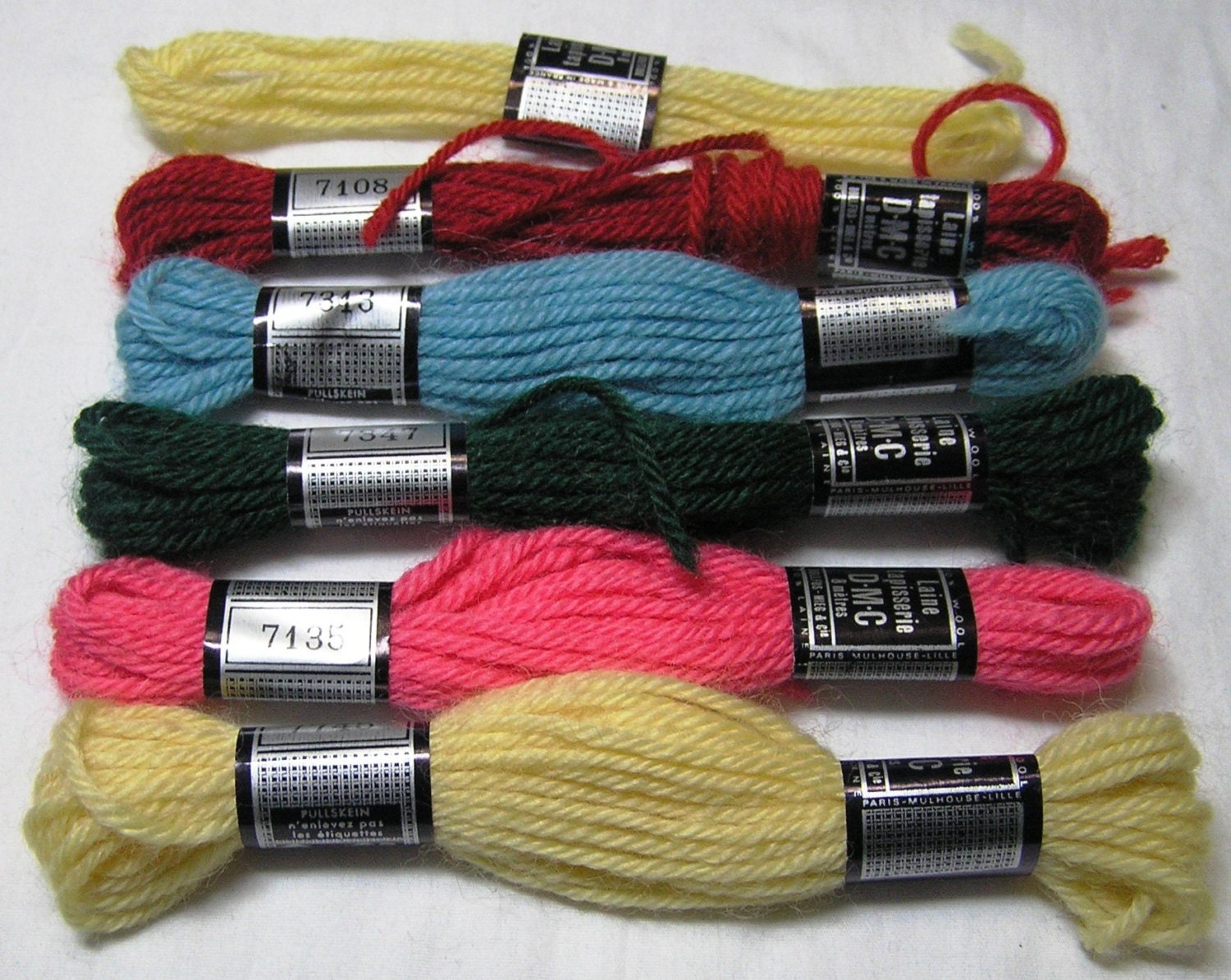 6 Assorted Skeins of DMC Wool Yarn for Canvas Work Cross
