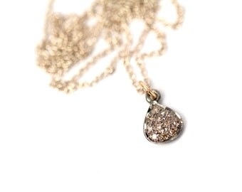 Tiny diamond necklace - pave diamond necklace - petite - delicate - diamond necklace - a teardrop bezel set diamond necklace - SALE