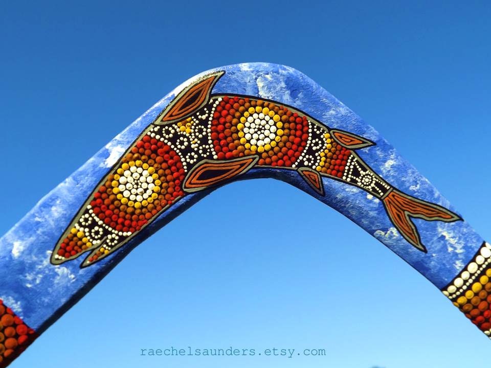 Boomerang Shark Design Hand painted Aboriginal Art