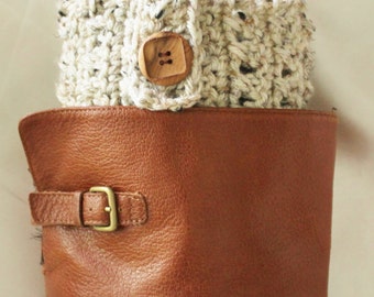 Handmade Crochet Oatmeal Boot Cuffs Boot Toppers Leg Warmers, Comes in Gift Bag