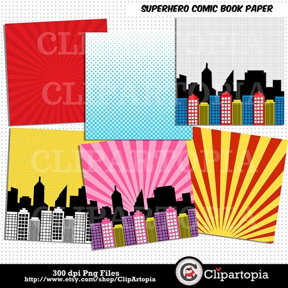 Superhero Comic Book Paper Pack / Superheroes Paper Pack For Personal and Commercial Use / Instant download Il_570xn