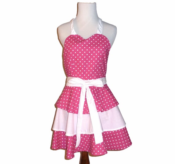 Items similar to Hot Pink and White Polka Dot Sweetheart Apron on Etsy