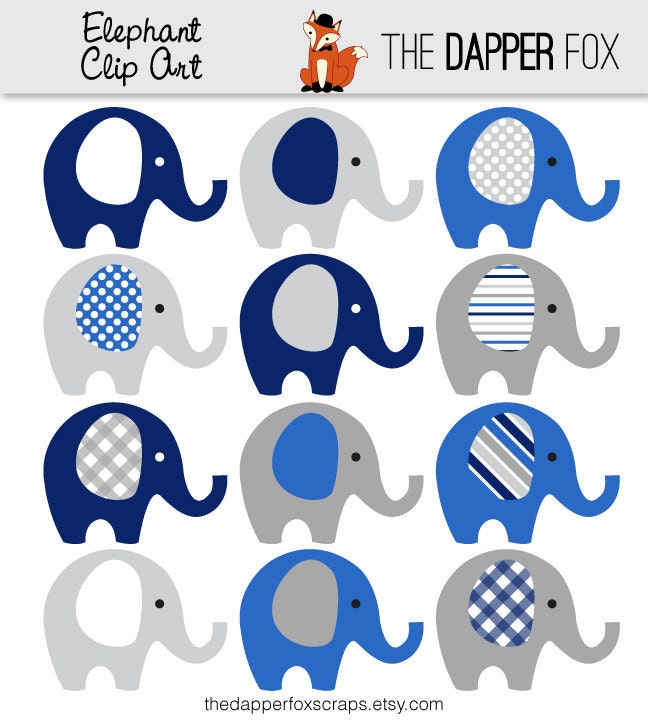 Navy Blue and Grey Elephant Clip Art - INSTANT DOWNLOAD ...