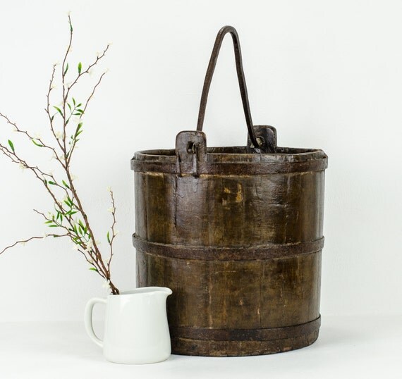 Items similar to Antique Wooden Water / Well Bucket 1800's on Etsy