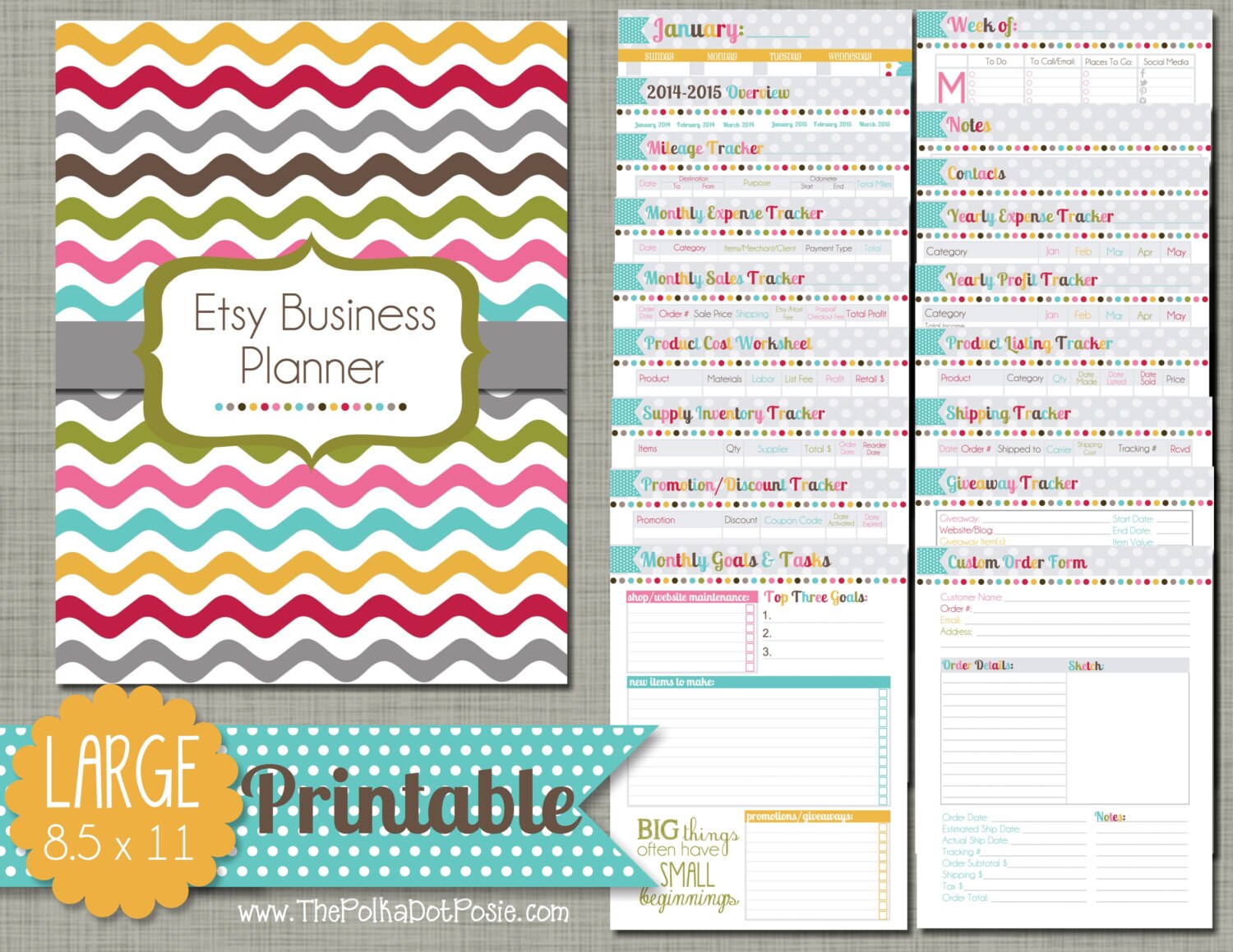 Etsy Business Planner Printable Set Sized Large 8.5