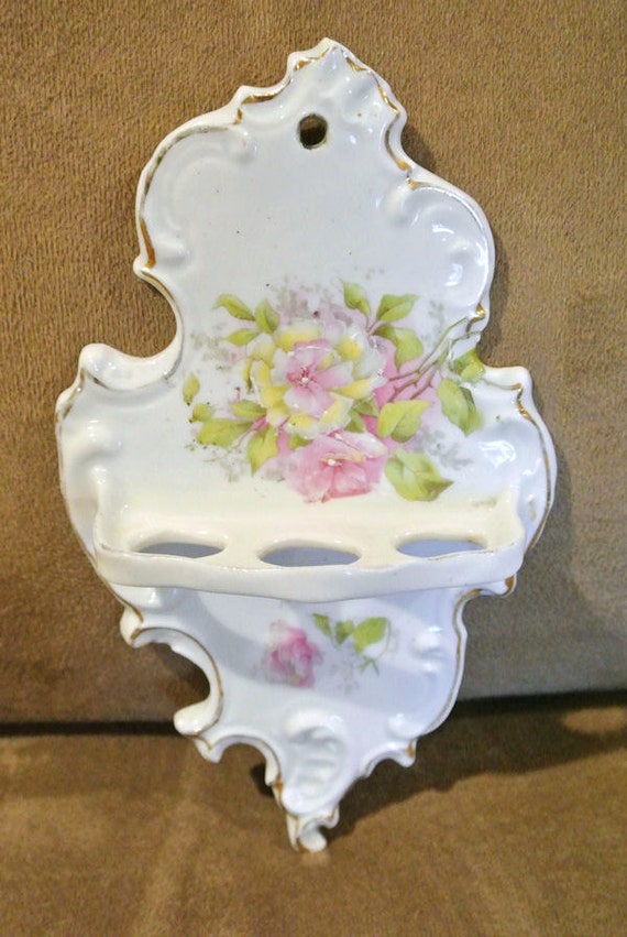1800s RS Prussia Victorian Toothbrush Holder Antique Porcelain Victorian Floral Transfer Hand Painted Hard To Find Rare Germany German Bath