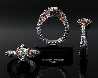 Two tone filigree engagement rings