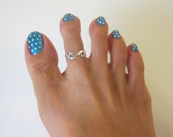 Adjustable Sterling Silver Wave Toe Ring, Also Midi Ring, knuckle Ring.