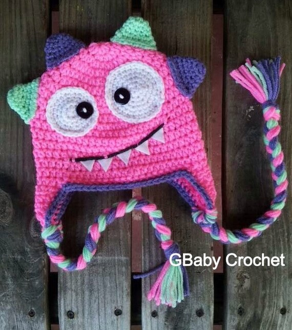 Crochet baby monster hat pink 0-5T