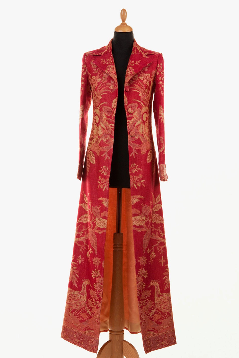 Cashmere Coat Long Jacket Silk Red Gold Embroidered